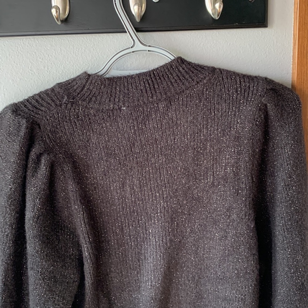 Time & Tru NWT Womens Puff Sleeve Crew Neck Sweater Black Gold Medium Mob Wife - Picture 13 of 15